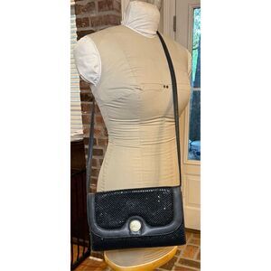 Whiting & Davis Black Metal Mesh Shoulder Strap/Clutch Crossbody Bag